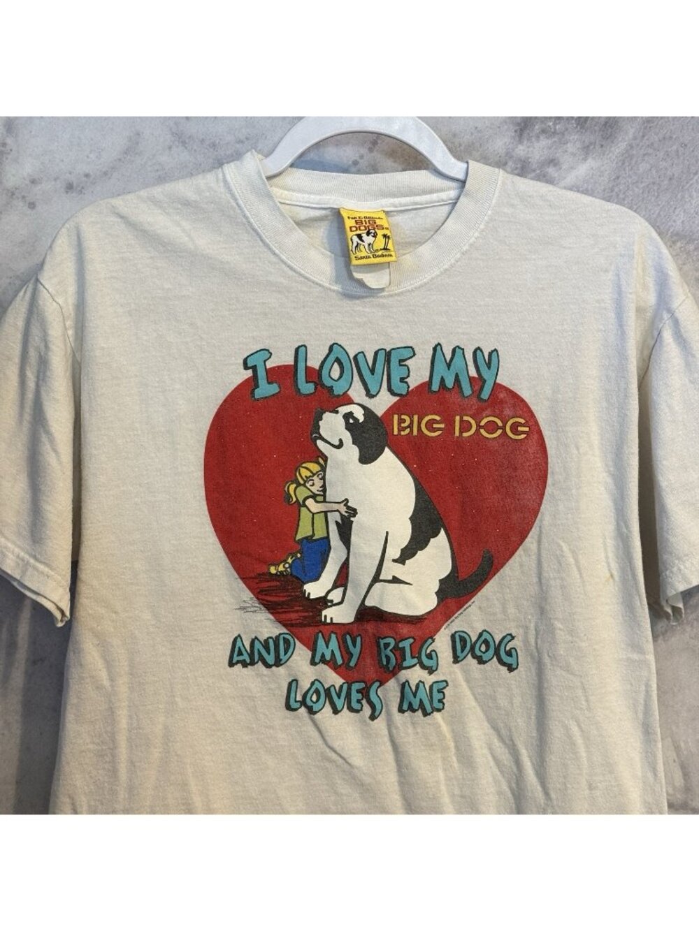 Vintage Big Dogs Shirt Womens Small White I Love My Big Dog Funny Cute Y2k Tee